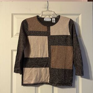 Alfred Dunner Petite Brown & Tan Metallic Sweater Petite Small